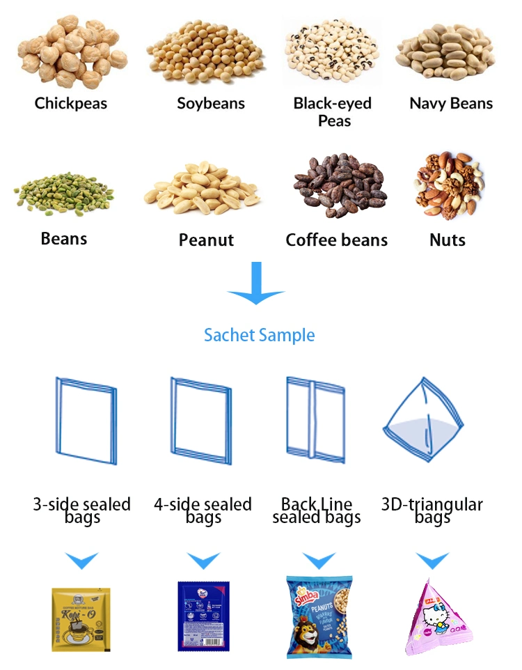 Automatic Vertical Granule Snack Salt/Desiccant/Seed/Spice/Sugar/Popcorn/Coffee/Nuts/Peanut/Legume/Dried Fruit Sachet Food Packing Packaging Filling Machine